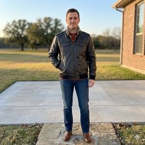 Levis Jacket Mens L Brown Sherpa Lined Faux Leather Moto Trucker Zip Coat